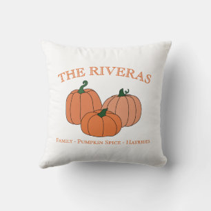 Pumpkin Logo Family Name Autumn Home Decor Throw Pillow