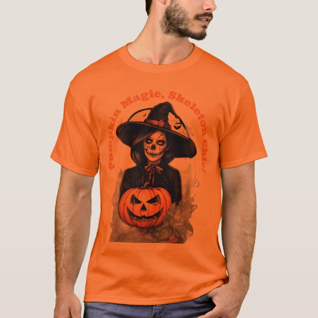 Pumpkin Magic, Skeleton Chic – Halloween Witch  T-Shirt (Front)