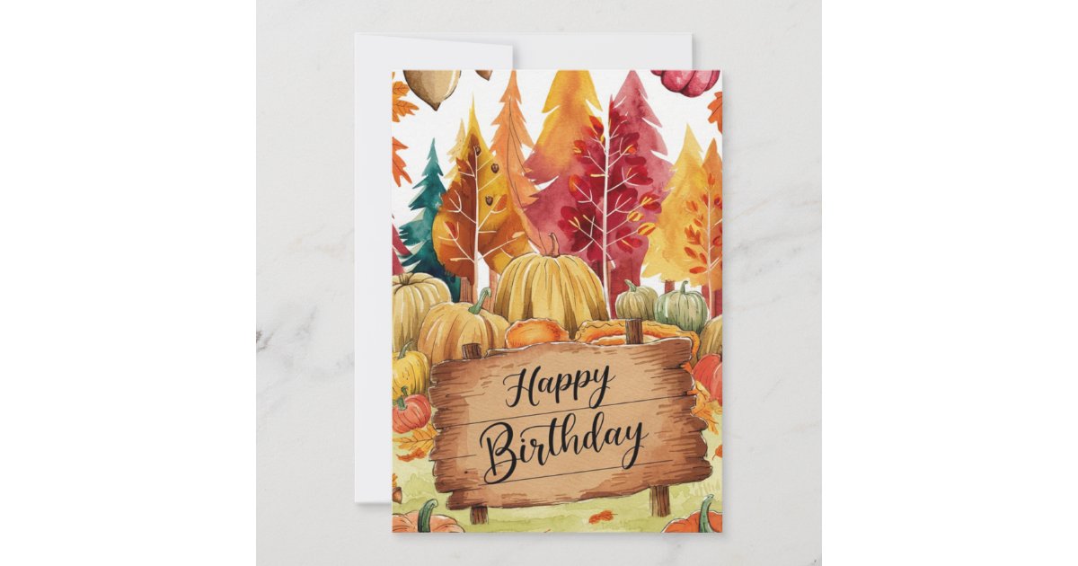 Pumpkin Magical Woods Autumn Fall Happy Birthday Card | Zazzle
