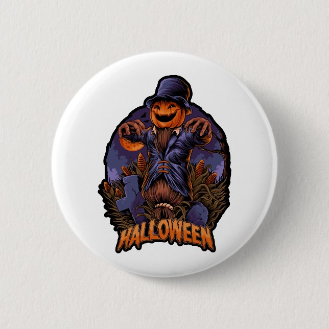 pumpkin man halloween t shirt halloween button (Front)