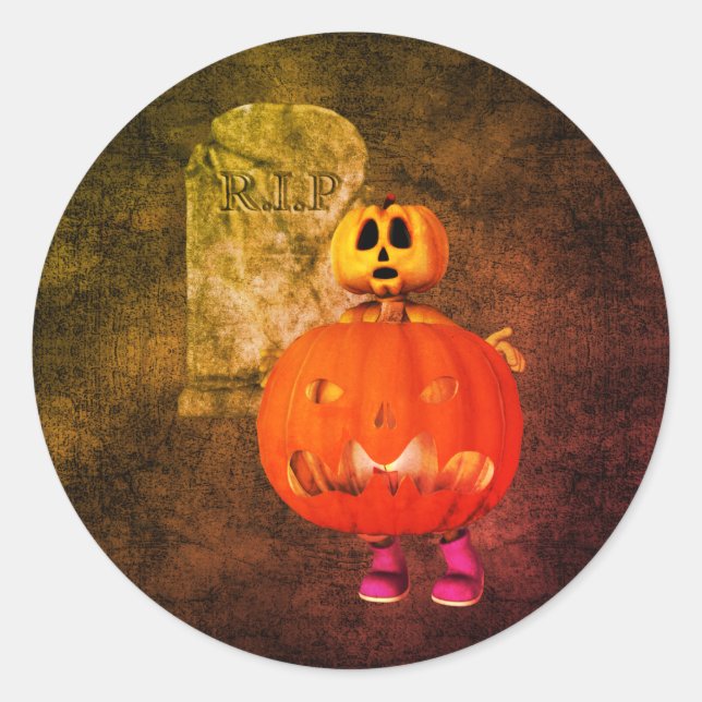 Pumpkin Man Tombstone Halloween  Classic Round Sticker (Front)