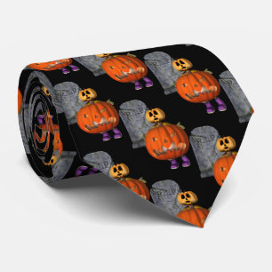 Pumpkin Man Tombstone Halloween Funny Neck Tie