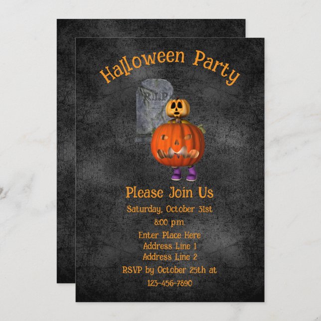 Pumpkin Man Tombstone Halloween Invitation (Front/Back)
