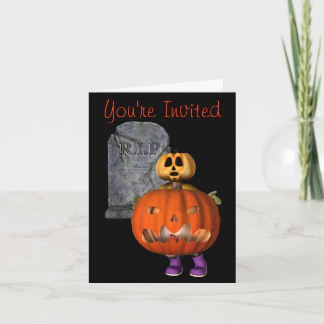 Pumpkin Man Tombstone Halloween Party Invitation (Front)