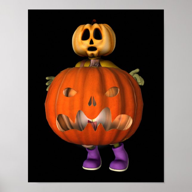 Pumpkin Man With Mean Jack O Lantern Halloween Poster (Front)