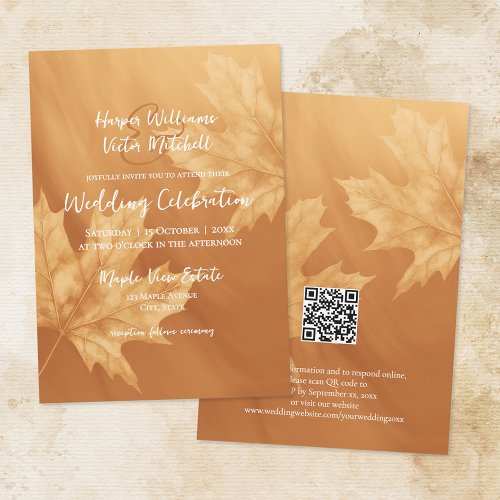 Pumpkin maple leaves all in one wedding invitation