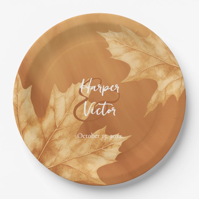 pumpkin maple leaves accent fall wedding napkins paper plates (Front)