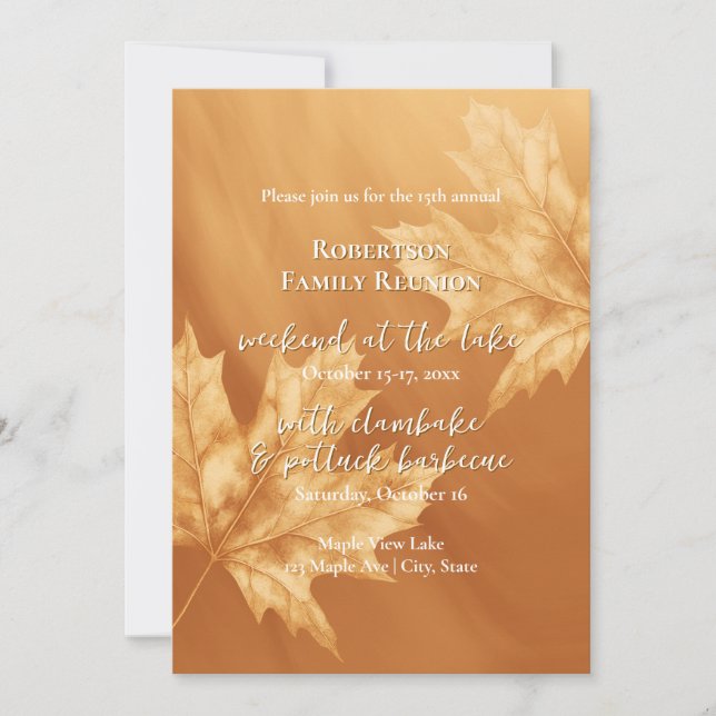 pumpkin maple leaves fall family reunion invitation (Front)