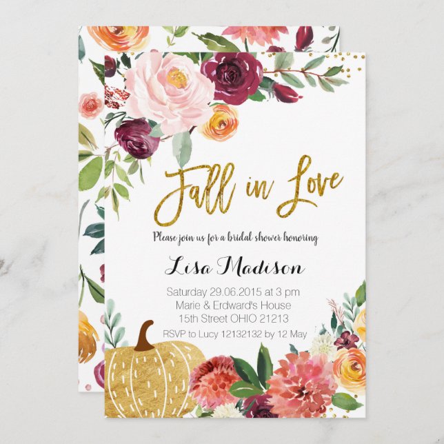 Pumpkin Marsala Fall in Love Invitation (Front/Back)