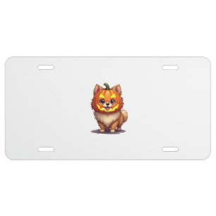 Pumpkin Mask Pomeranian Dog License Plate