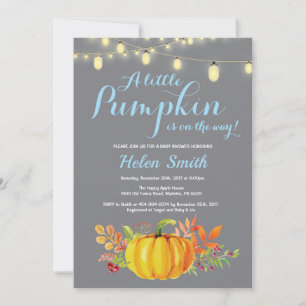 Pumpkin Mason Jar String Lights Boy Baby Shower Invitation
