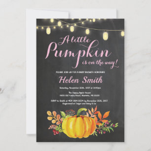 Pumpkin Mason Jar String Lights Girl Baby Shower Invitation