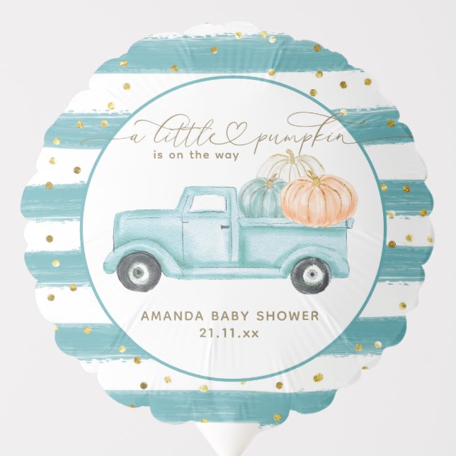 Pumpkin Minimalist Modern Fall Baby Boy Shower Balloon (Front)