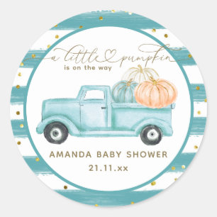 Pumpkin Minimalist Modern Fall Baby Boy Shower Classic Round Sticker