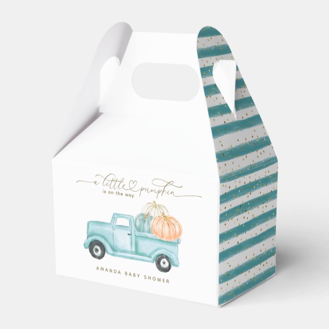 Pumpkin Minimalist Modern Fall Baby Boy Shower Favor Boxes (Front Side)