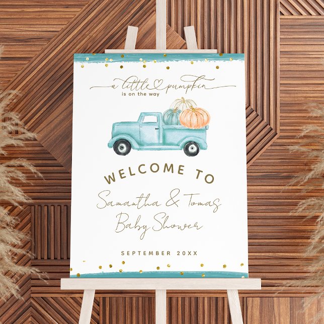 Pumpkin Minimalist Modern Fall Baby Boy Shower Foam Board (Creator Uploaded)