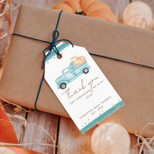 Pumpkin Minimalist Modern Fall Baby Boy Shower Gift Tags