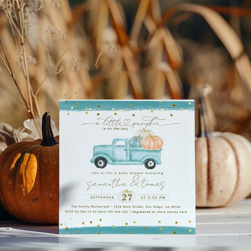 Pumpkin Minimalist Modern Fall Baby Boy Shower Invitation