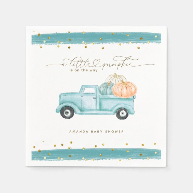 Pumpkin Minimalist Modern Fall Baby Boy Shower Napkins (Front)