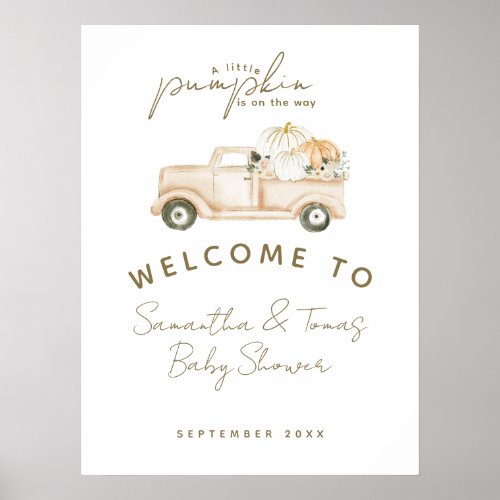 Pumpkin Minimalist Modern Fall Baby Shower Welcome Poster