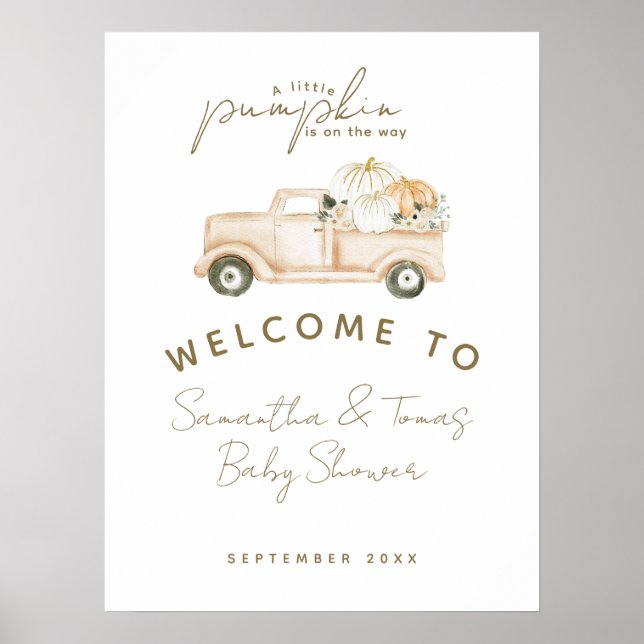 Pumpkin Minimalist Modern Fall Baby Shower Welcome Poster (Front)