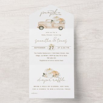 Pumpkin Minimalist Simple Modern Fall Baby Shower All In One Invitation ...