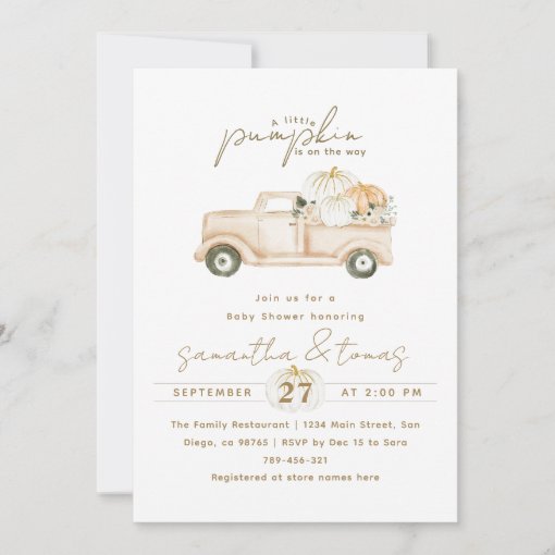 Pumpkin Minimalist Simple Modern Fall Baby Shower Invitation | Zazzle