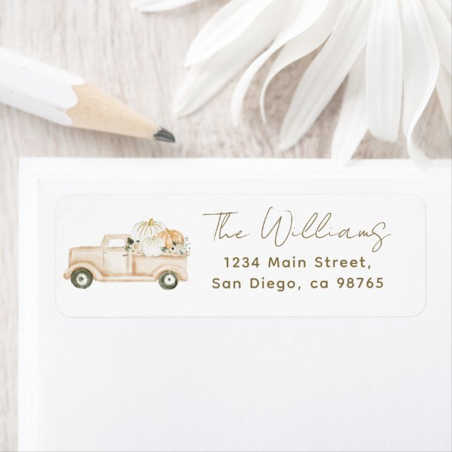 Pumpkin Minimalist Simple Modern Fall Baby Shower Label (Insitu)