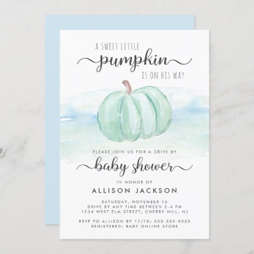 Pumpkin Mint Blue Baby Boy Drive By Shower Invitation