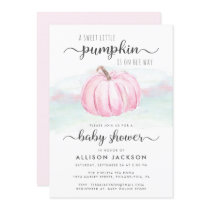Pumpkin Mint Pink Watercolor Baby Girl Shower Invitation