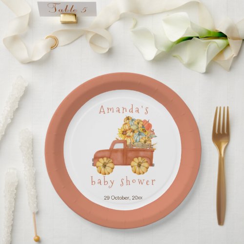 Pumpkin Modern Cute Baby Shower Neutral Paper Plates