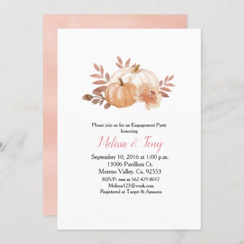 Pumpkin modern watercolour engagement party invitation