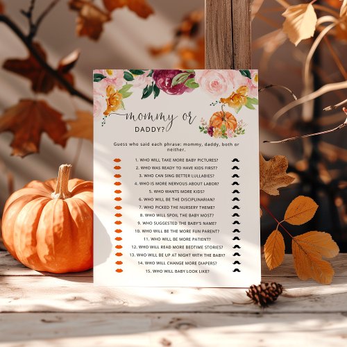 Pumpkin mommy or daddy baby shower game