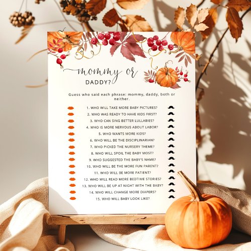Pumpkin mommy or daddy baby shower game