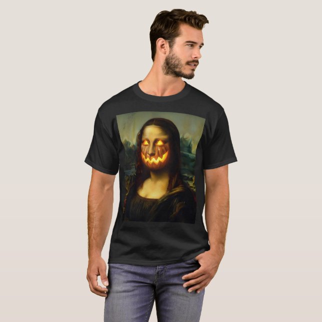 Pumpkin Mona Lisa | Funny Halloween Parody T-Shirt (Front Full)