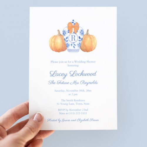 Pumpkin Monogram Future Mrs Bridal Shower Invitation