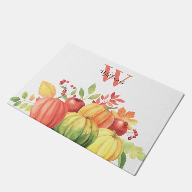 Pumpkin Monogram Name Doormat (Angled)