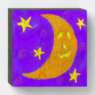 Pumpkin Moon Abstract Halloween Art Wooden Box Sign