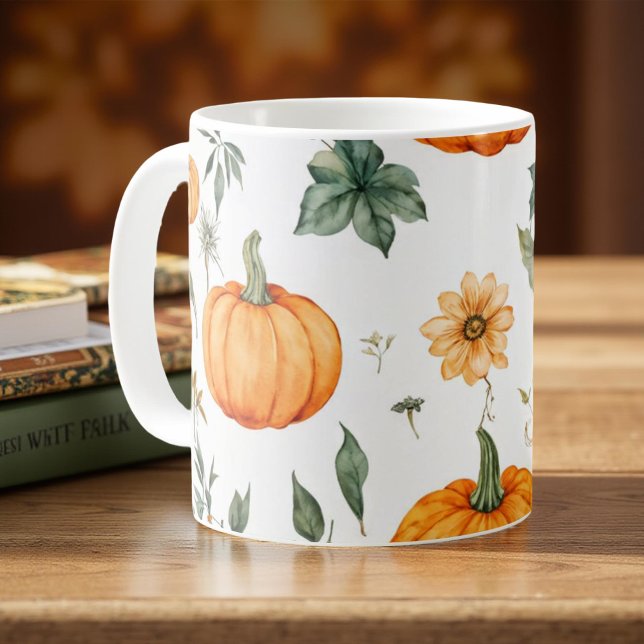 Pumpkin Mug Orange Watercolor Fall Leaves  (Creator Uploaded)