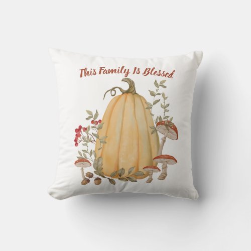 Pumpkin Mushroom Floral Fall Autumn Thanksgiving Throw Pillow