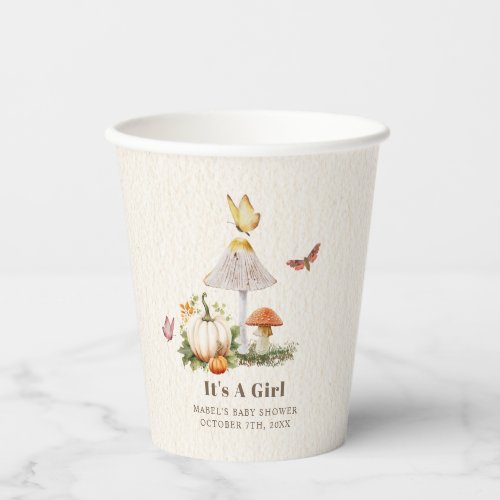Pumpkin Mushroom Woodland Insects Girl Baby Shower Paper Cups