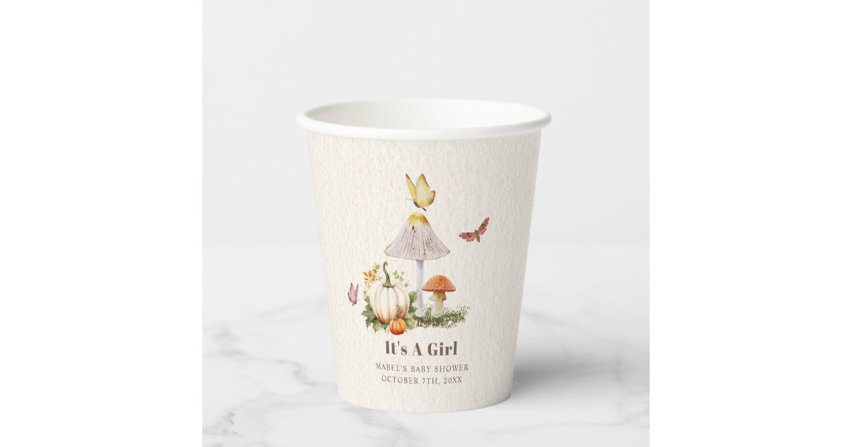 Pumpkin Mushroom Woodland Insects Girl Baby Shower Paper Cups | Zazzle