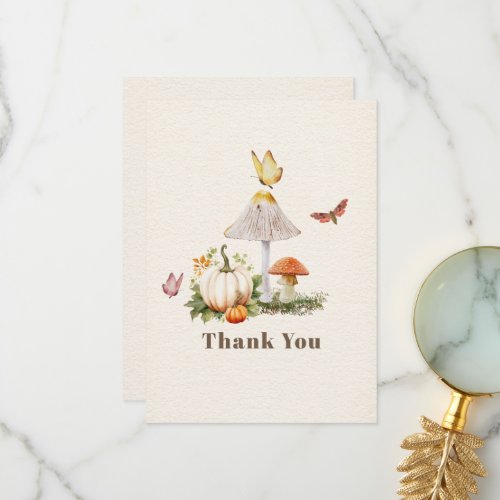 Pumpkin Mushroom Woodland Insects Girl Baby Shower Thank You Card