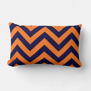 Pumpkin, Navy Blue Large Chevron ZigZag Pattern Lumbar Pillow