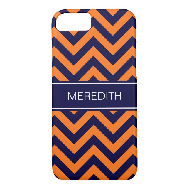 Pumpkin Navy LG Chevron Navy Blue Name Monogram Case-Mate iPhone Case (Back)