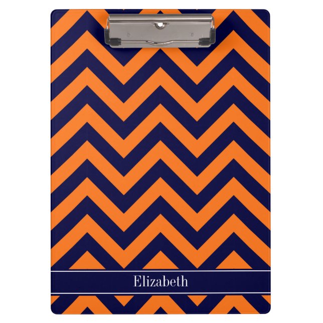 Pumpkin Navy LG Chevron Navy Blue Name Monogram Clipboard (Front)