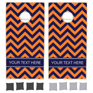 Pumpkin Navy LG Chevron Navy Blue Name Monogram Cornhole Set
