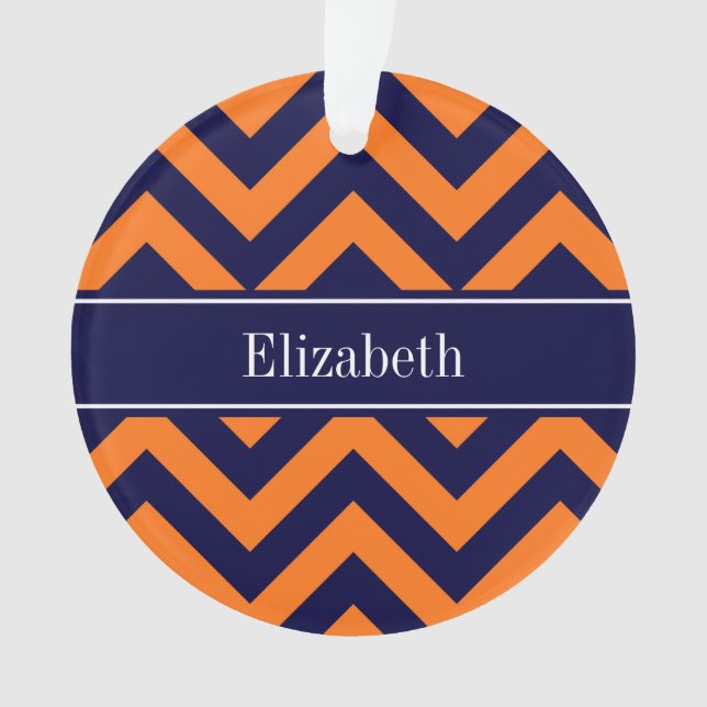 Pumpkin Navy LG Chevron Navy Blue Name Monogram Ornament (Front)