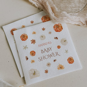 Pumpkin Neutral Fall Autumn Baby Shower Floral Napkins