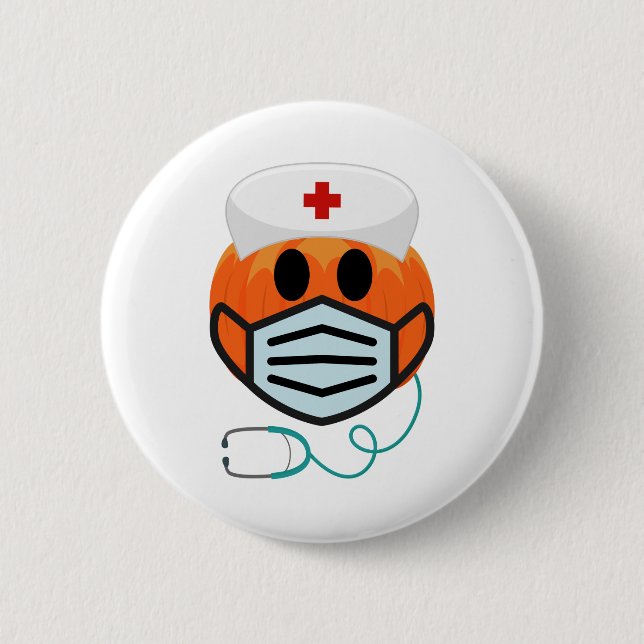 Pumpkin Nurse Funny Scary Halloween Nurse Costume Button (Front)